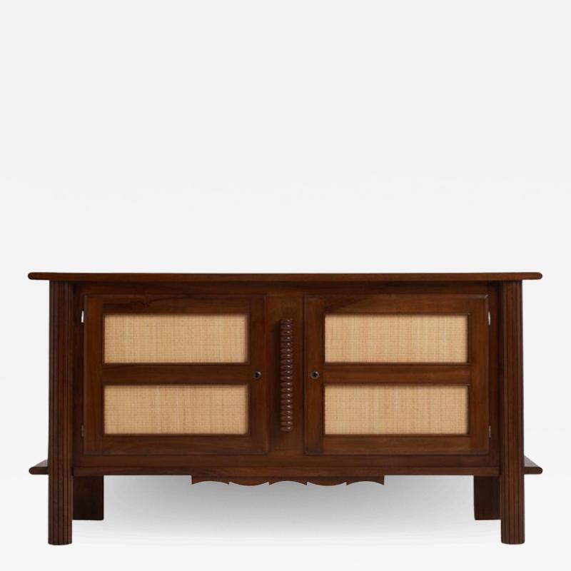 Art Deco Walnut and Rattan Sideboard
