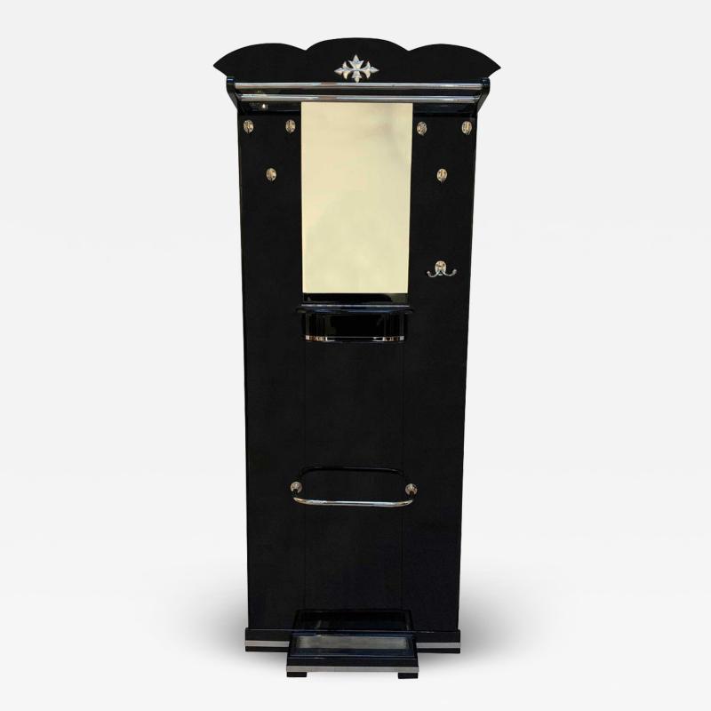 Art Deco Wardrobe Black Lacquer and Nickel Mirror France circa 1920s