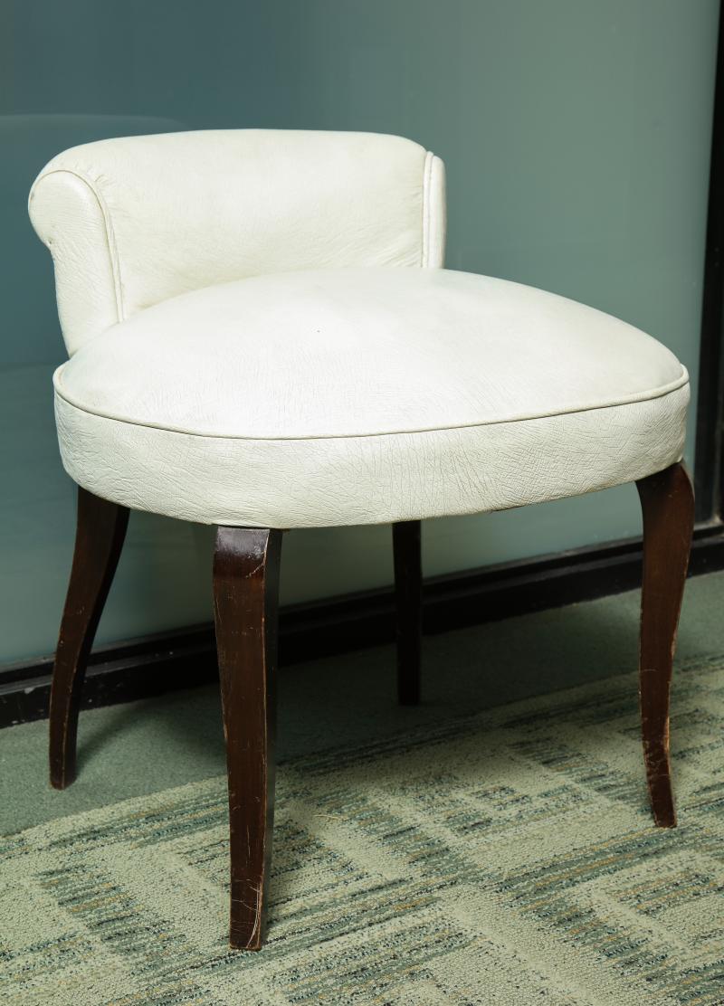 white leather vanity stool