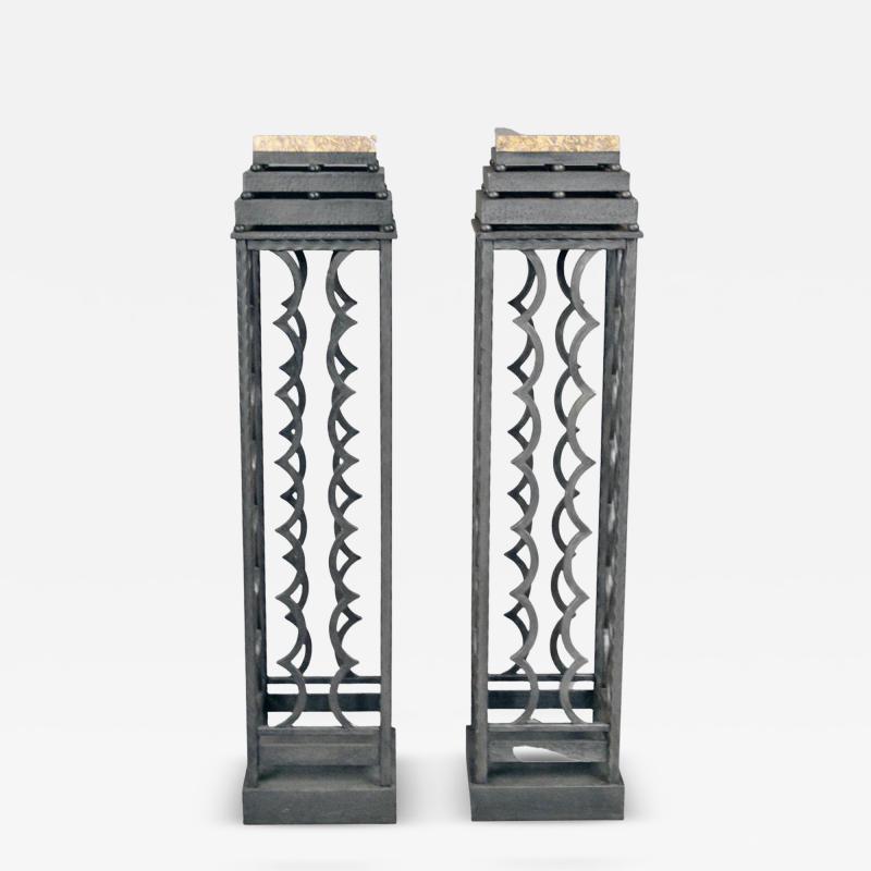 Art Deco Wrought Iron Pedestals with Marble Top France 1940