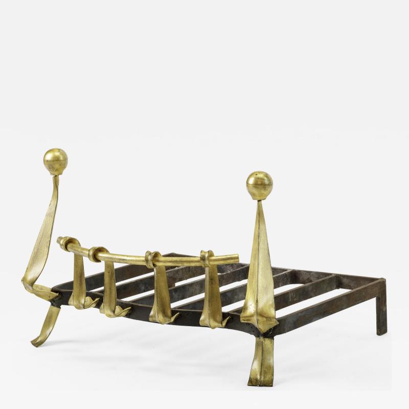 Art Deco awesome andiron with gold leaf wrought iron front