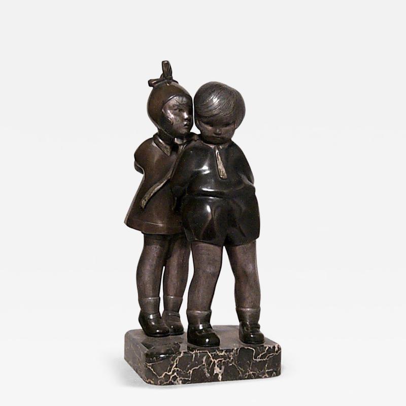 Art Deco bronze figure of boy and girl