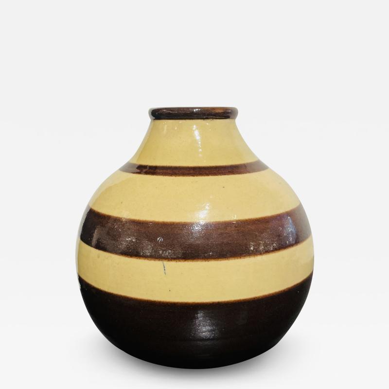 Art Deco vase glazed color band design ceramic Signed France 1930 s