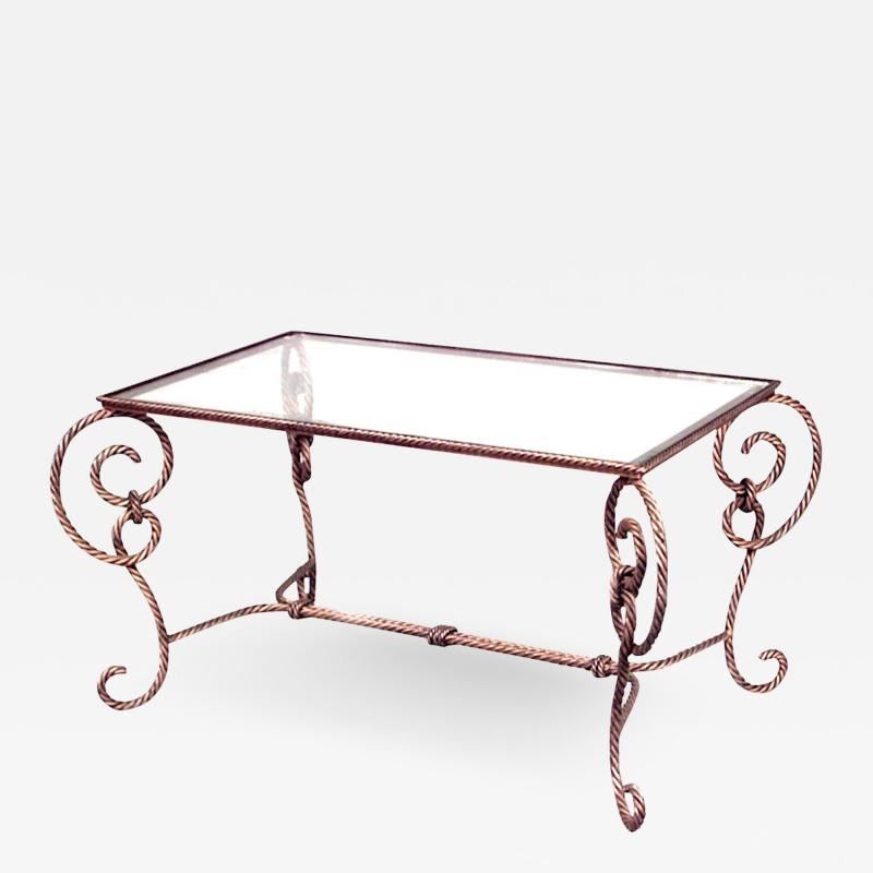 Art Moderne Rope and Tassel Design Glass Top Coffee Table