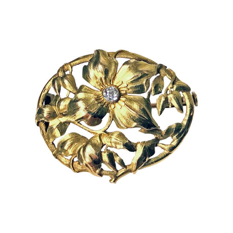 Art Nouveau 18K Diamond Brooch C 1900