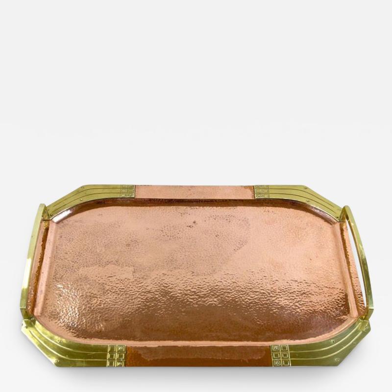 Art Nouveau Copper Tray With Gilt Brass Handles Austria circa 1900