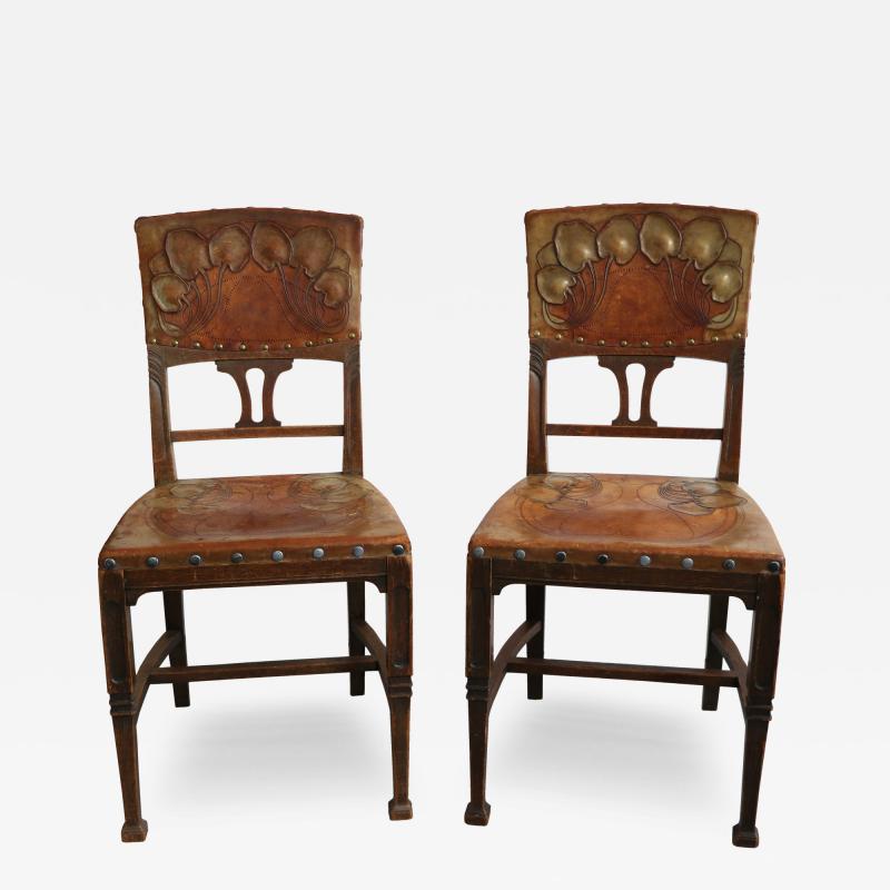 Art Nouveau Set of Twelve Chairs in Solid Oak Vienna Circa 1910 