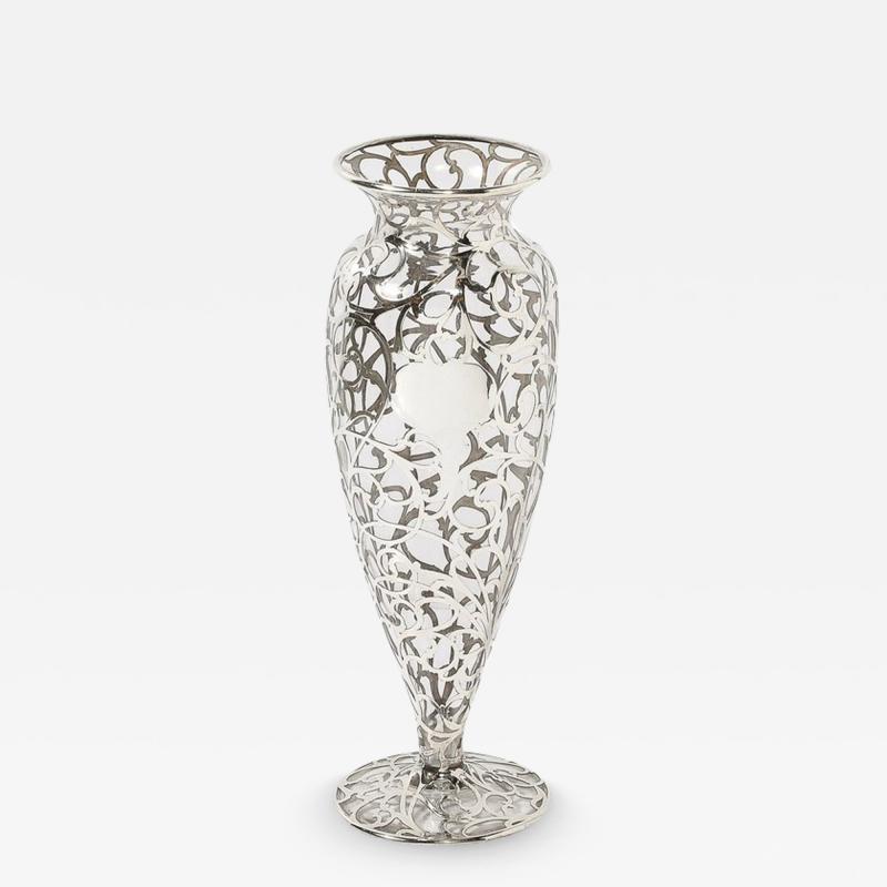 Art Nouveau Sterling Silver Overlay Glass Vase