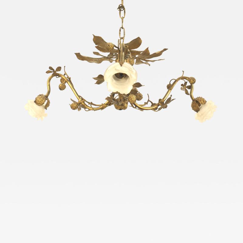 Art Nouveau Style Gilt Metal Rustic Style Chandelier