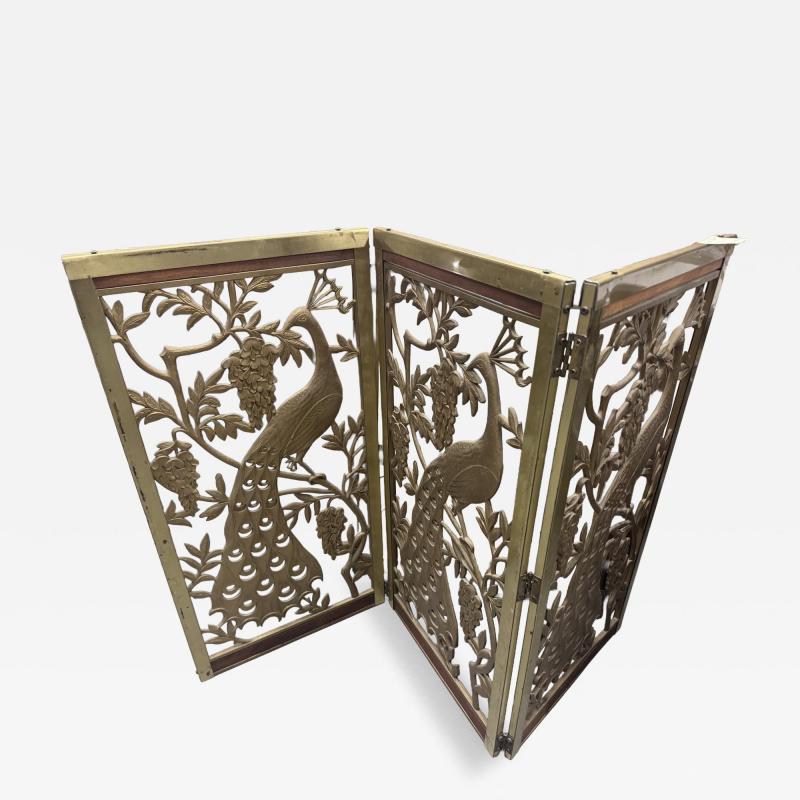 Art Nouveau Style Ornate Openwork Folding Bronze Fire Screen