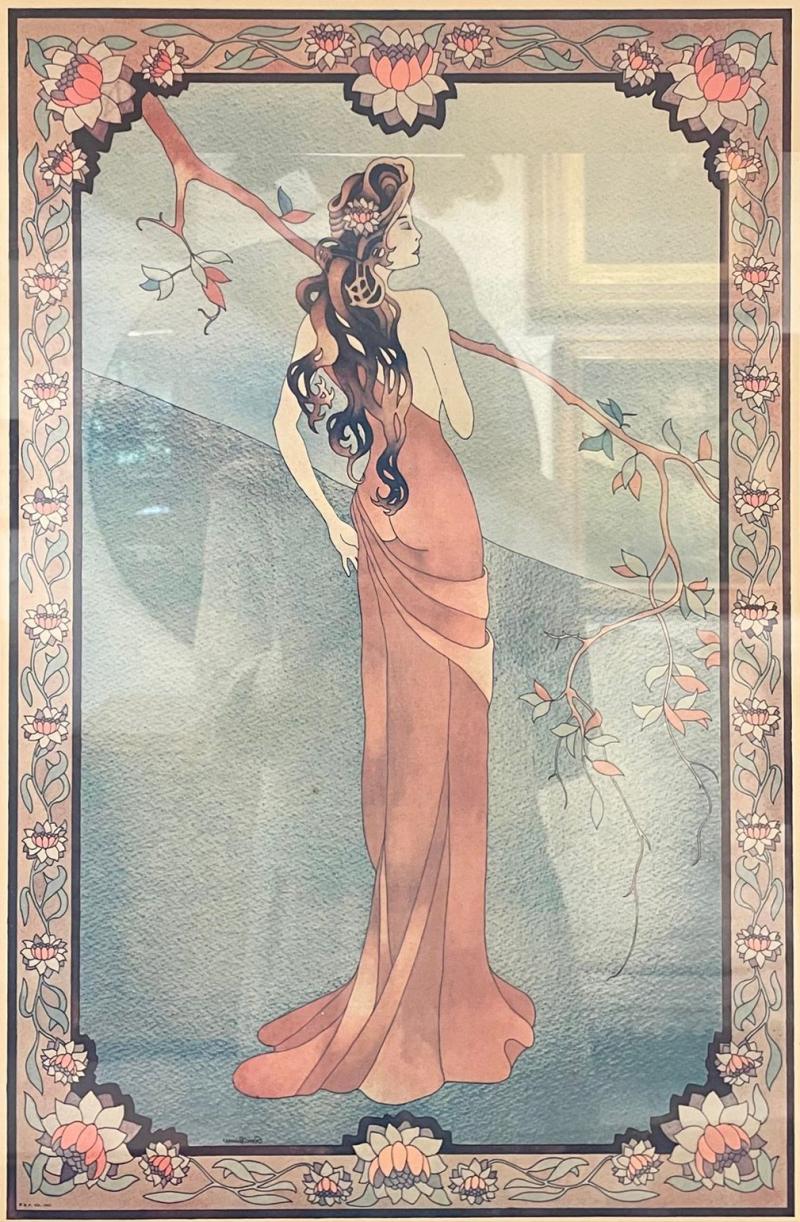Art Nouveau Style Print Elegant Woman in the Forest