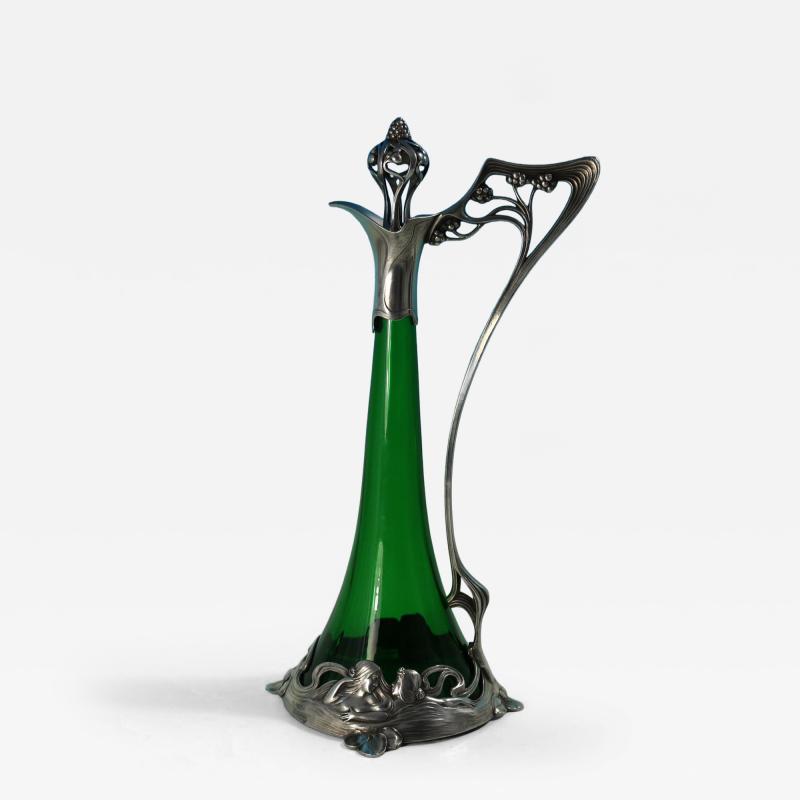 Art Nouveau WMF Claret Jug and Stopper with Green Glass Liner