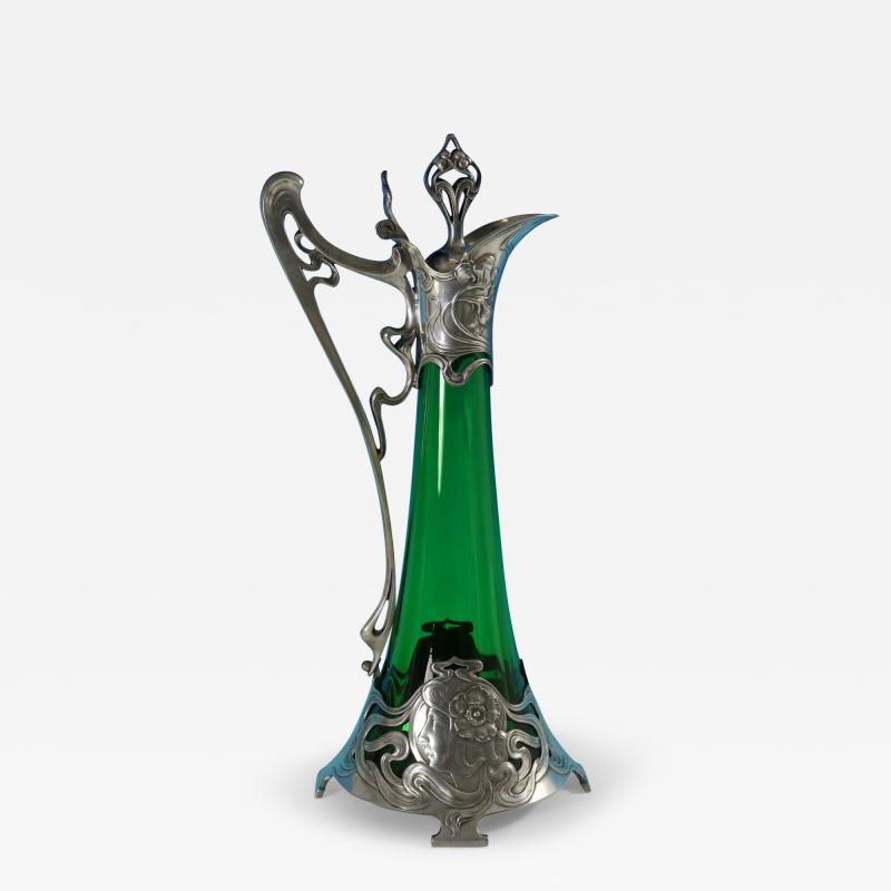 Art Nouveau WMF Claret Jug with Green Glass Liner