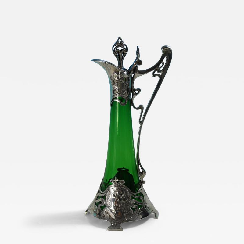 Art Nouveau WMF Claret Jug with Green Glass Liner