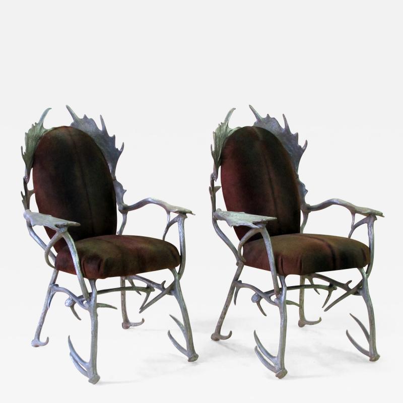 Arthur Court A Pair of American Aluminum Antler Arm Chairs by Arthur Court