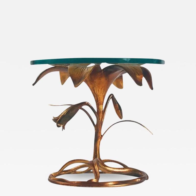 Arthur Court Mid Century Modern Lily Side Table by Arthur Court in Brass Colored Aluminum