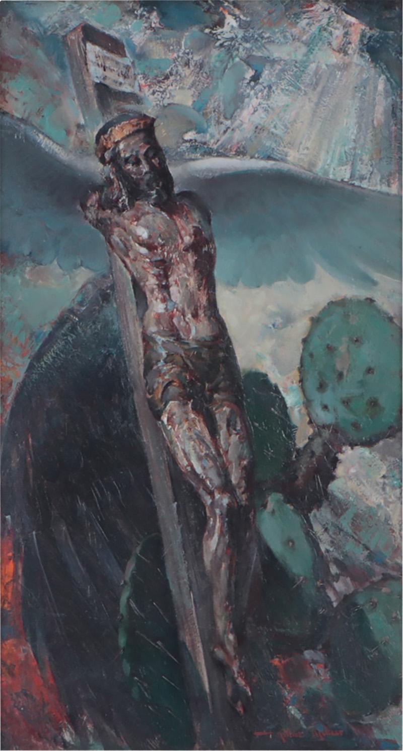 Arthur Meltzer American 1893 1989 Antique Crucifix Oil painting on masonite