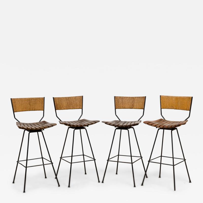 Arthur Umanoff American Mid Century Slatted Wooden Bar Stools