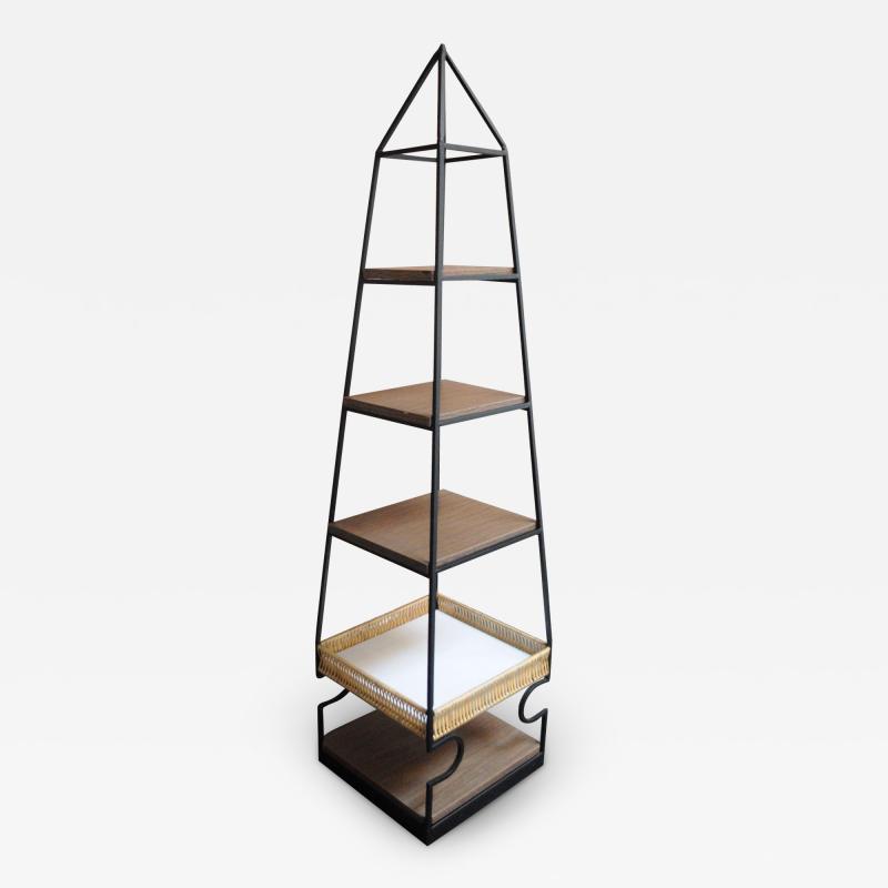 Arthur Umanoff Arthur Umanoff Iron Obelisk Pyramid Form Freestanding Shelving Unit Etagere