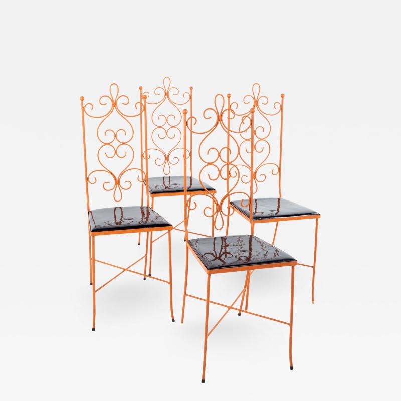 Arthur Umanoff Style Mid Century Orange Metal Dining Chairs Set of 4