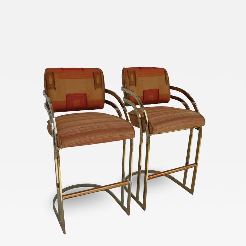 Arthur Umanoff Vintage Mid Century Flat Bar Gold Brass Cantilever Stools Arthur Umanoff Style