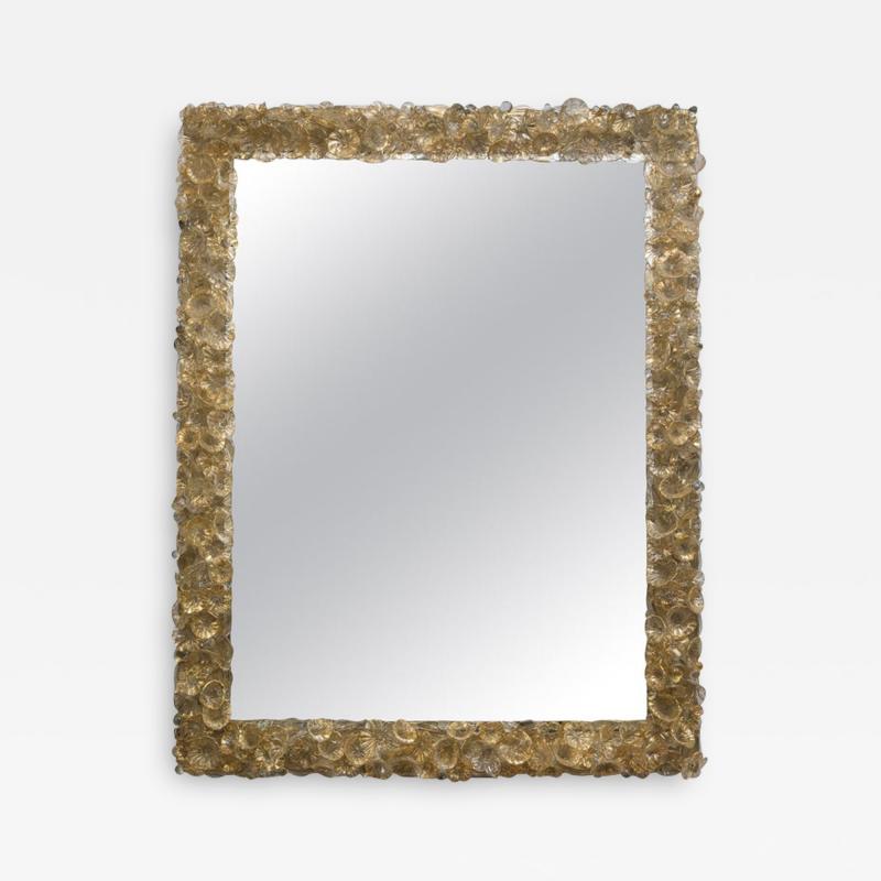 Artisan Blown Gold Floral Mirror