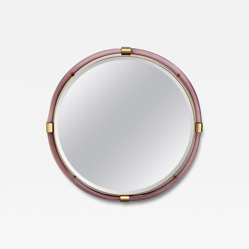 Artisan Murano Blown Gold Round Aubergine Mirror Contemporary