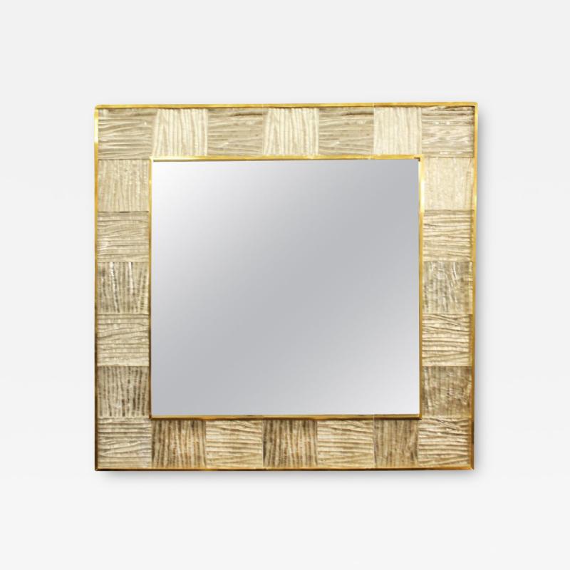 Artisan Murano Glass Tile and Brass Framed Mirror