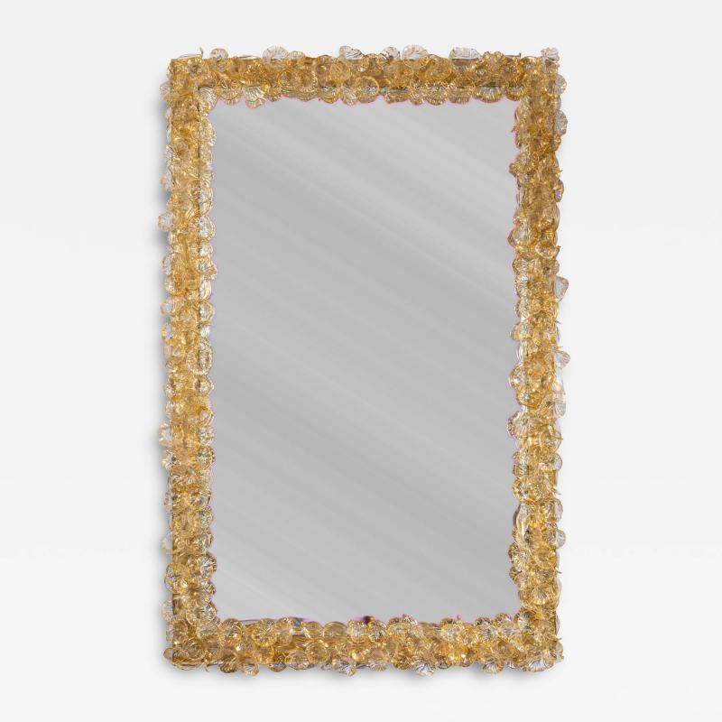 Artisan Murano Gold Blown Floral Mirror Contemporary