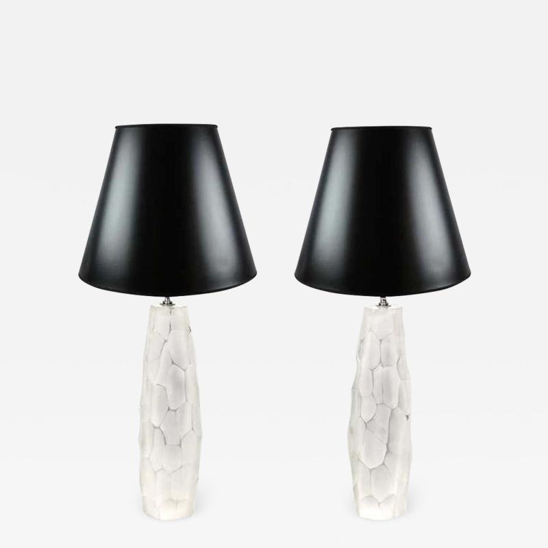 Artisan Pair of Hammered Murano Battuto Glass Table Lamps