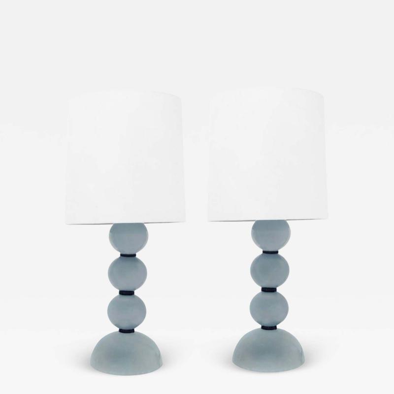 Artisan Pair of Hand Blown Lattimo Glass Table Lamps