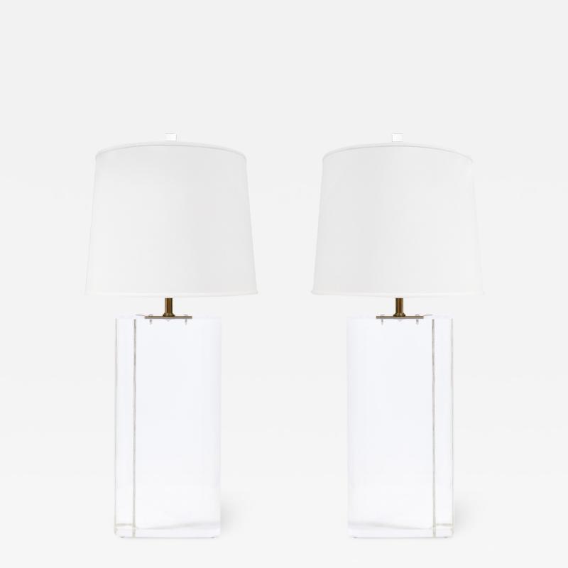 Artisan Pair of Large Lucite Block Table Lamps 1970s