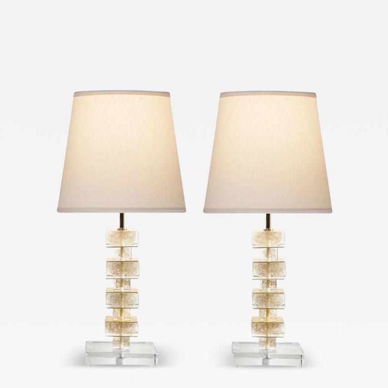 Artisan Pair of Murano Glass Cube Table Lamps