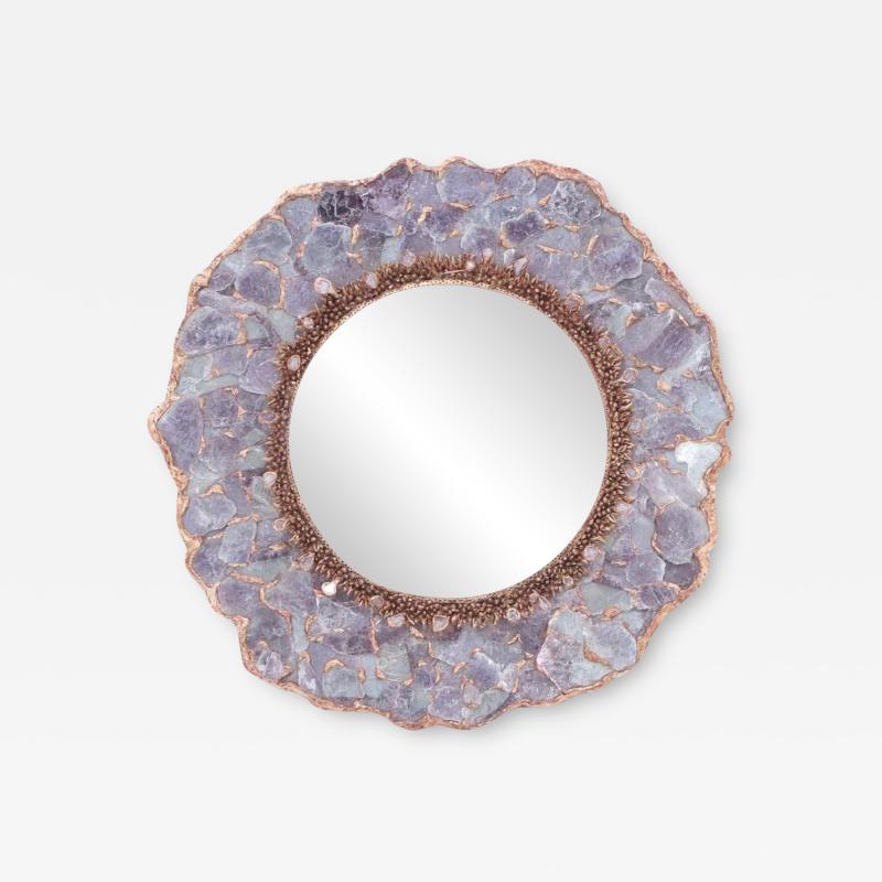 Artist made one of a kind lilac color mica and resin mirror 