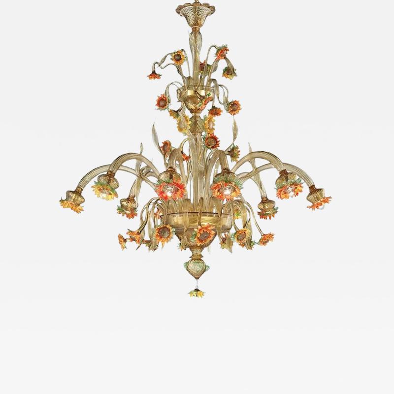 Artistic Venetian Sunflowers Murano Glass Chandelier