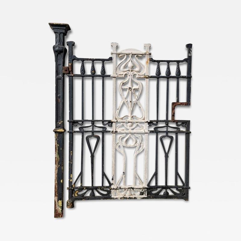 Arts Crafts Cast Iron Gate with its Original Side Post All with Floral Details
