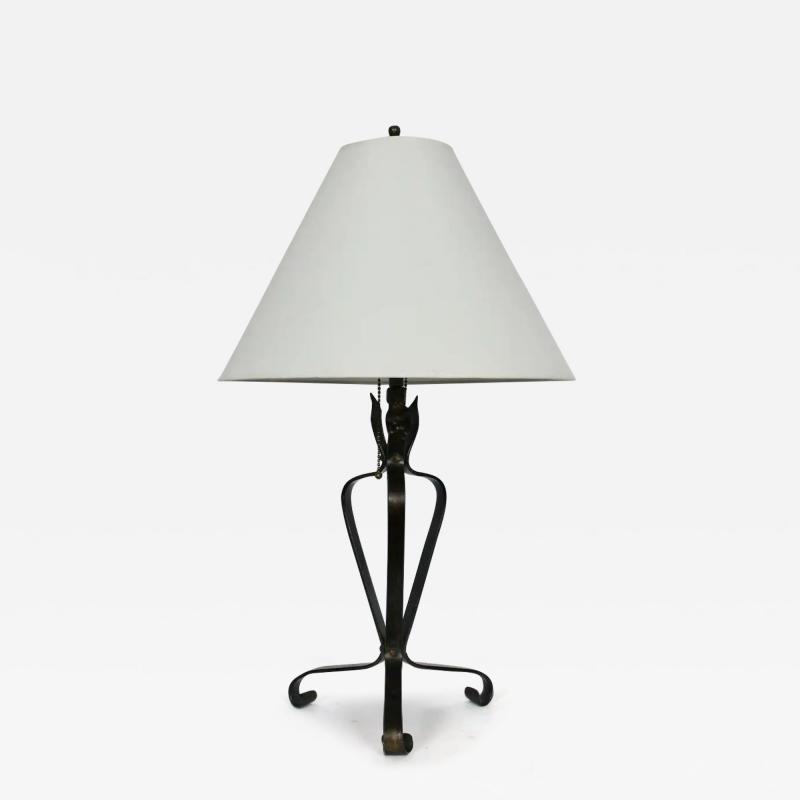 Arts Crafts Hand Forged Brass Iron Verdigris Table Lamp C 1920s