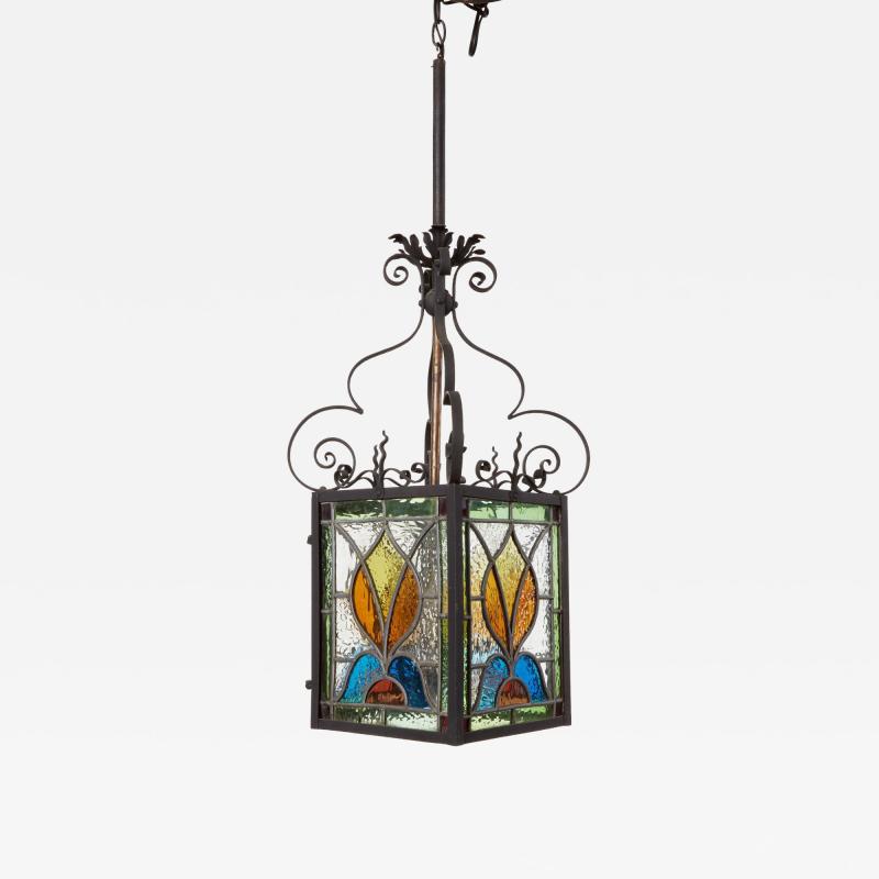 Arts Crafts Stained Glass Hanging Lantern