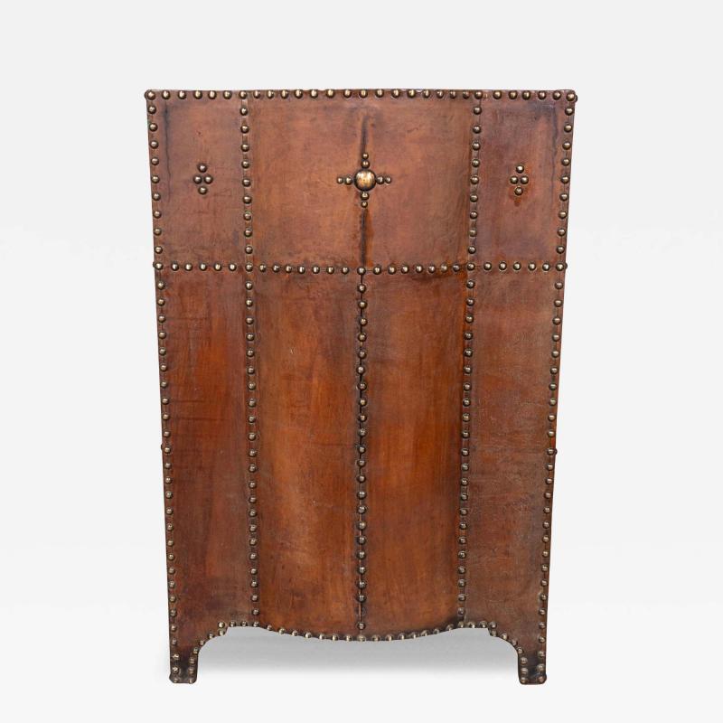 Arts and Crafts Leather and Brass Stud Umbrella Stand