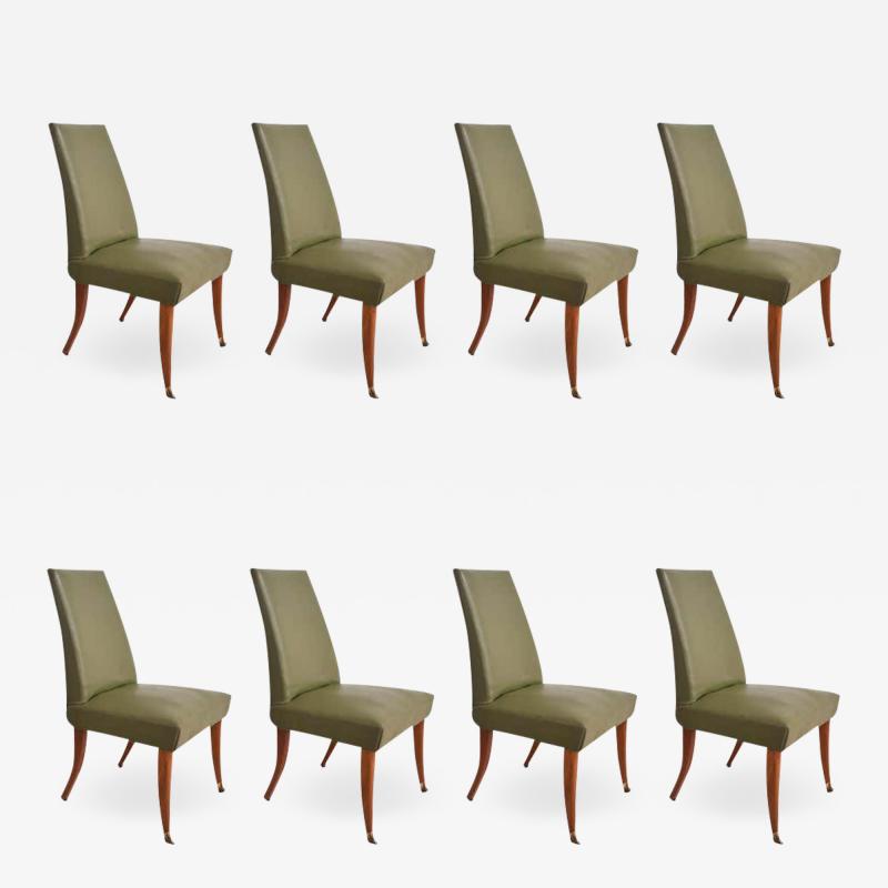 Arturo Pani 1950s Arturo Pani Stylish Set of 8 Flared Leg Dining Chairs in Mahogany Brass