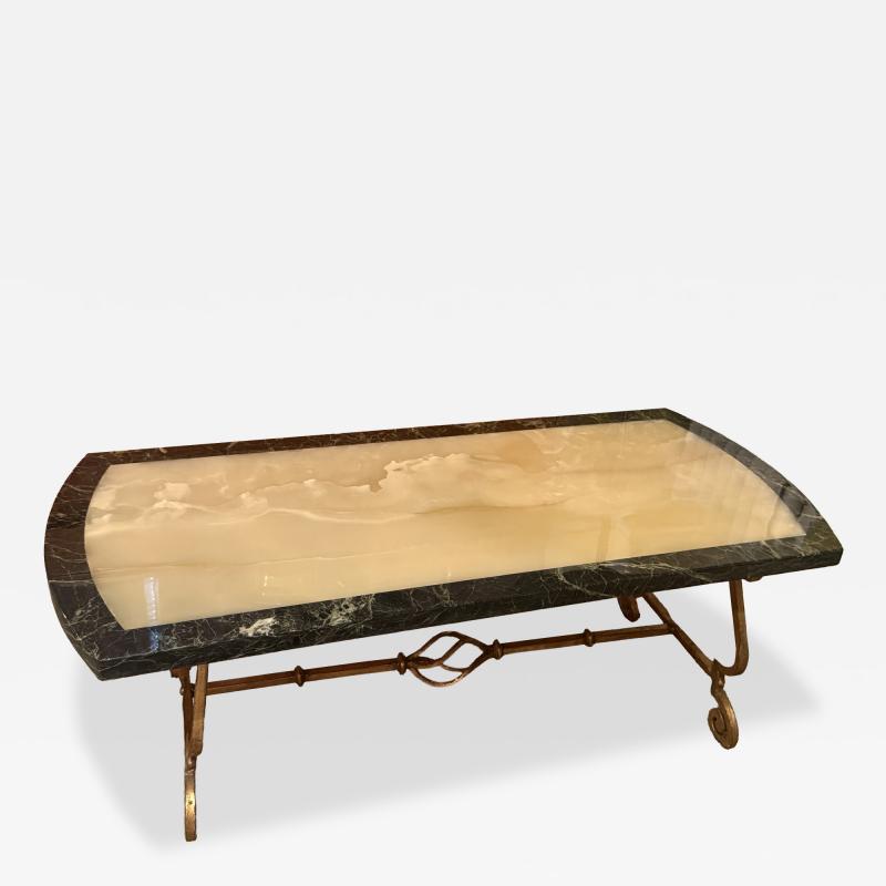 Arturo Pani EXCEPTIONAL MID CENTURY TWO TONE ONYX AND GILT METAL COFFEE TABLE BY ARTURO PANI