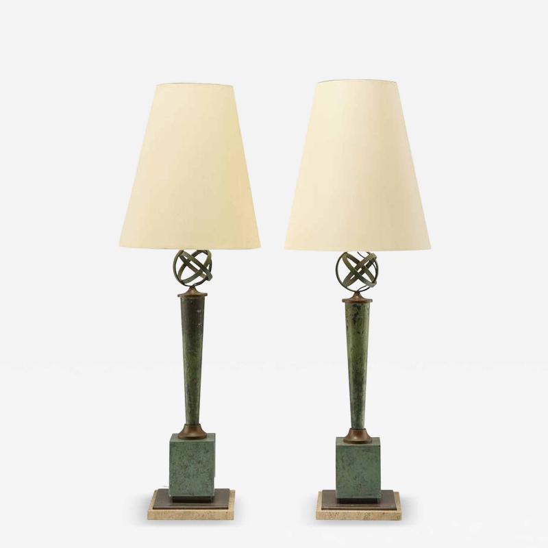 Arturo Pani Pair of Patinated Bronze Table Lamps Attributed to Arturo Pani