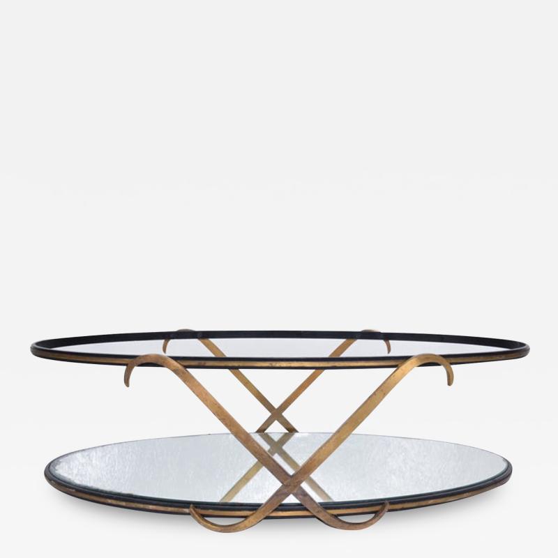 Arturo Pani Regency Glamour Mirrored Oval Coffee Table Two Tier X Arturo Pani MEXICO 1950s