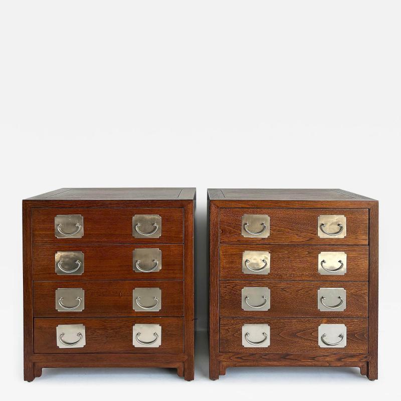 Asian 4 Drawer Chest of Drawers Night Stands Nickel Plated Hardware Pair