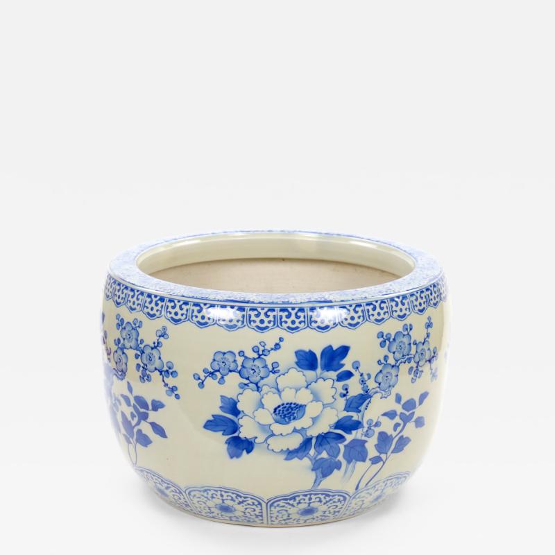 Asian Blue and White Porcelain Planter Fish Bowl Late 20th Century
