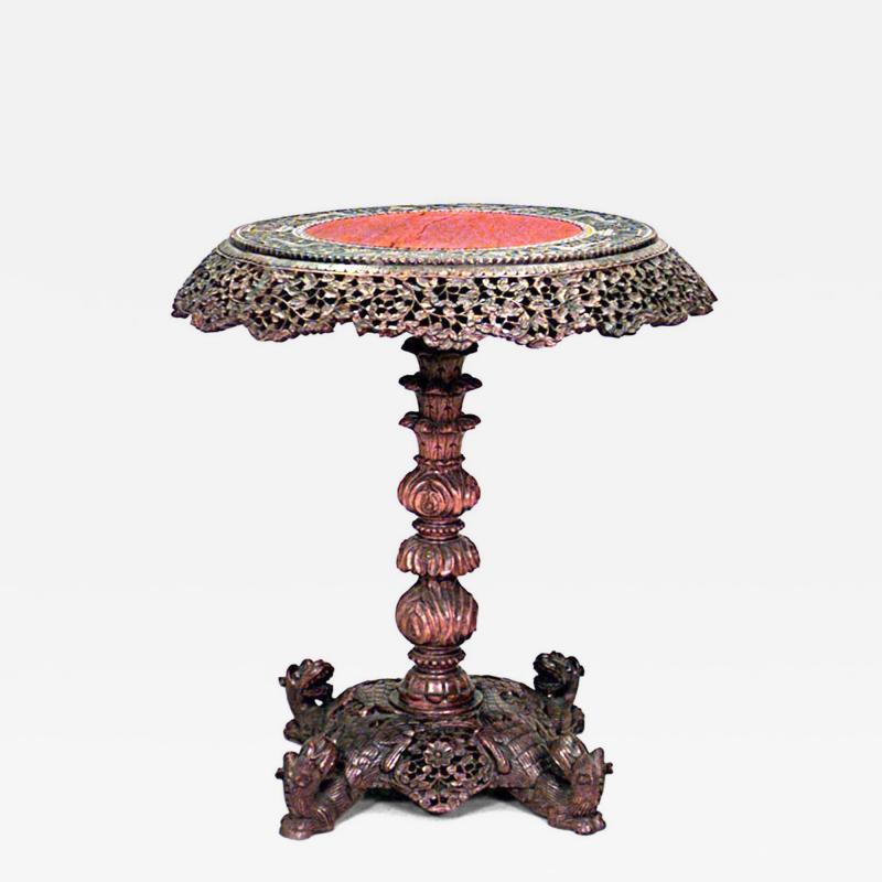 Asian Burmese Walnut End Table