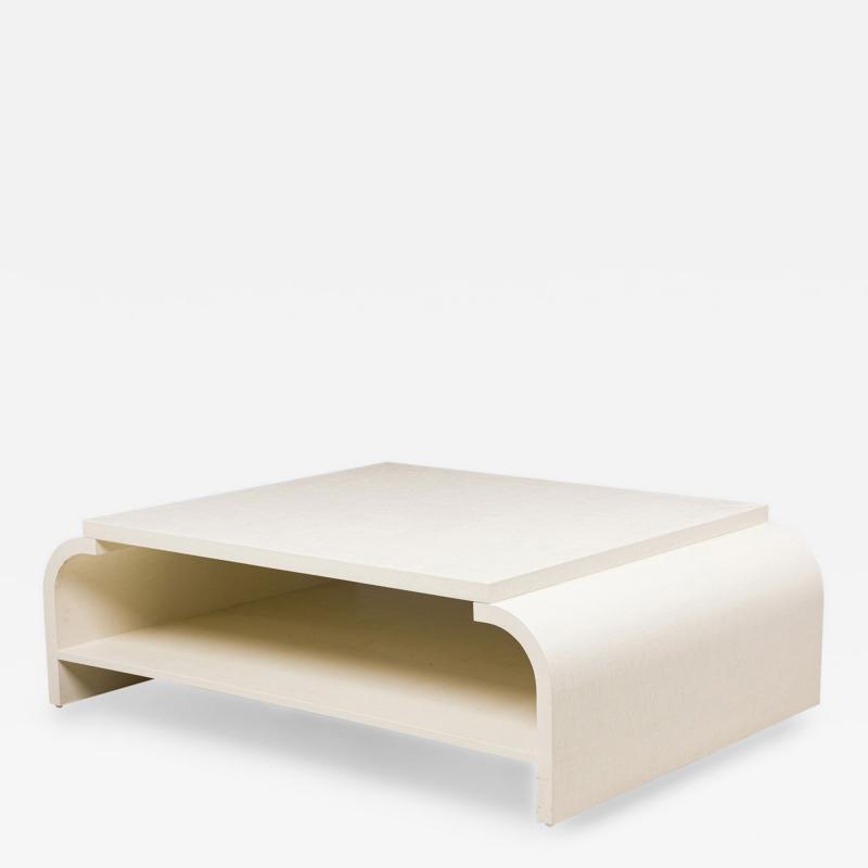 Asian Contemporary Style Off White Raffia Wrapped Curved Coffee Table