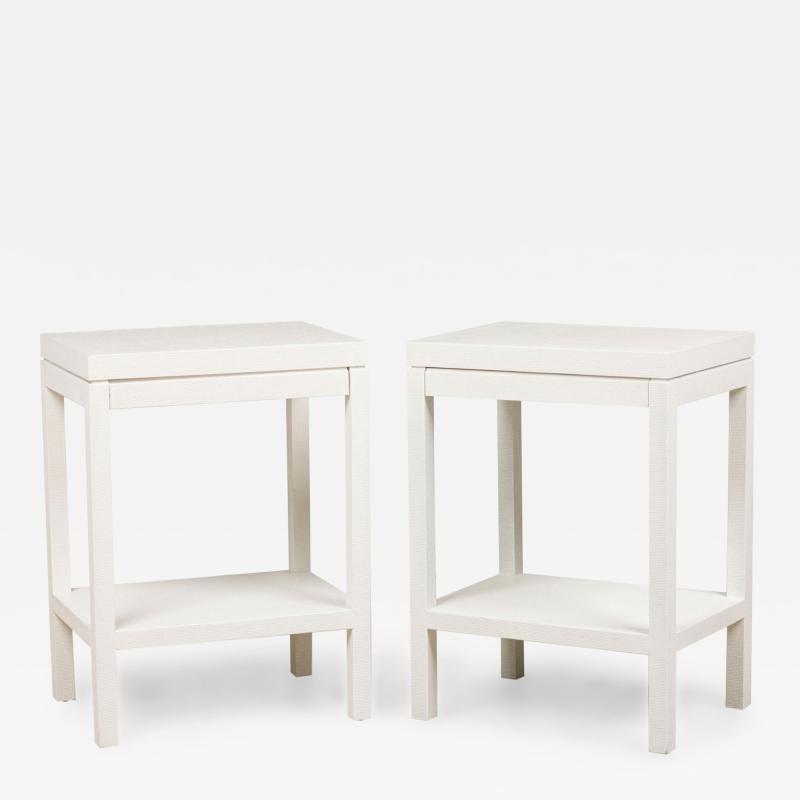 Asian Contemporary Style Raffia Wrapped White Painted Side Tables