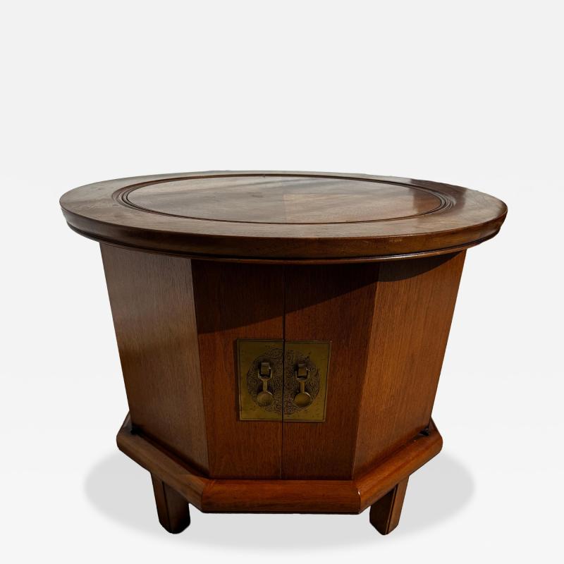 Asian Inspired Walnut Hexagon Shaped Cabinet with Round Top