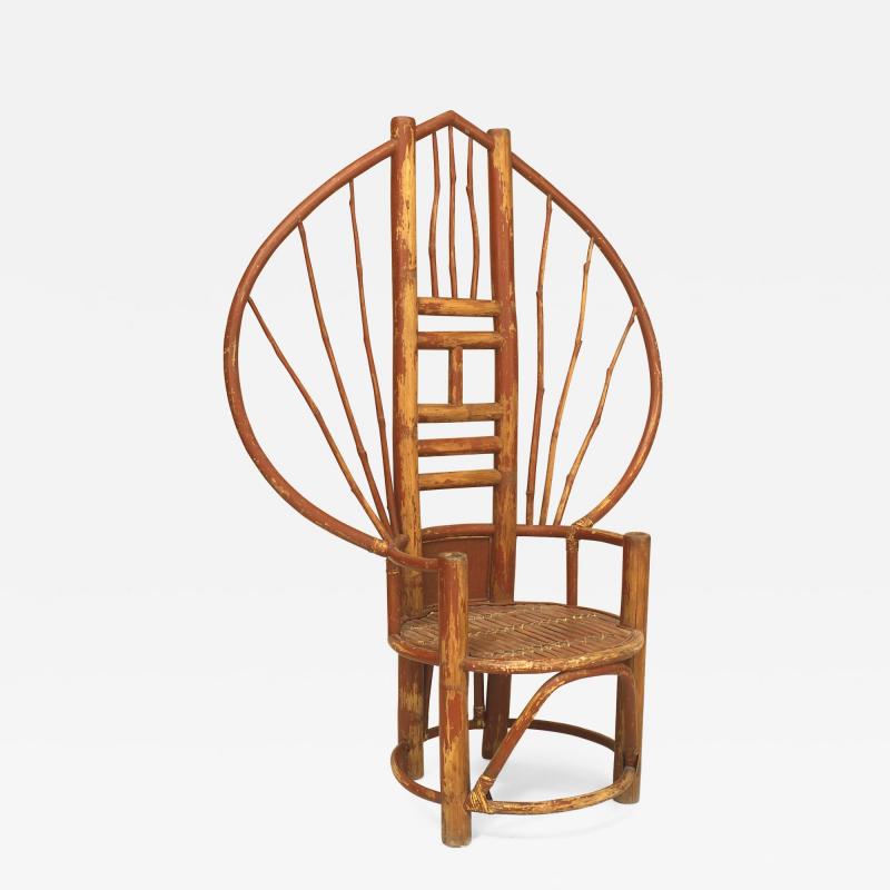 Asian bamboo fan back throne chair